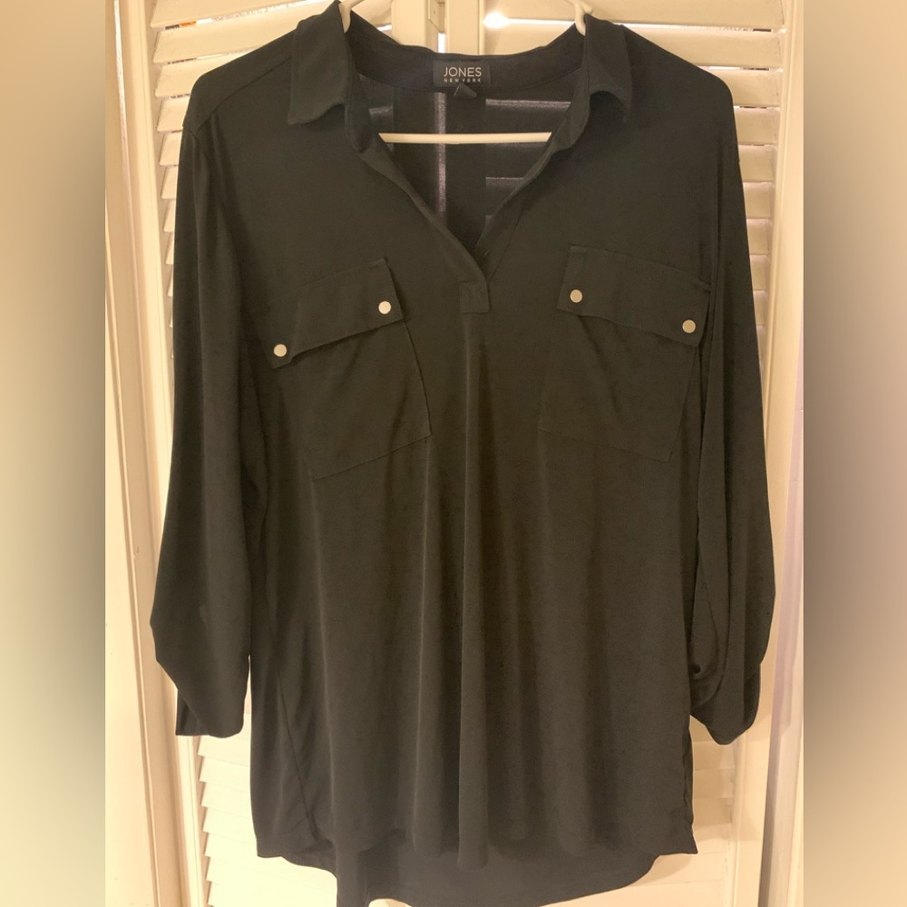 Black Collared Shirt 3/4 Sleeve